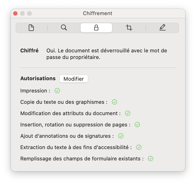 Autorisations dans Aperçu (MacOS)