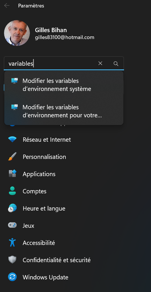 Rechercher les variables d'environnement
développement copilot windows python .net